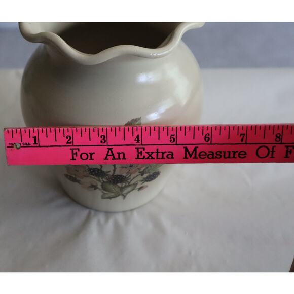 Vintage 80s 90s Vase Studio Pottery Floral Blackberries Wavy Scalloped Ruffled - Picture 5 of 7